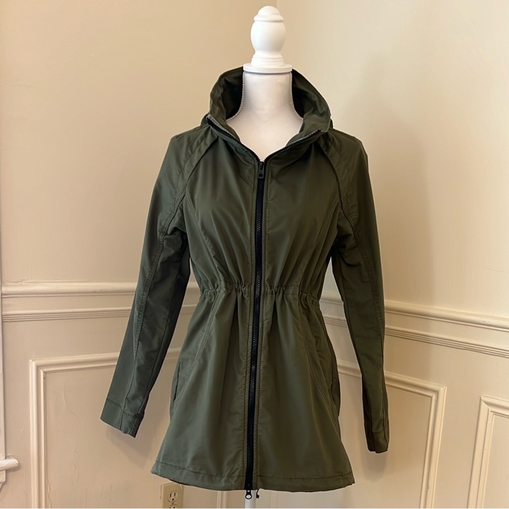 Prana Green Utility Jacket with Hood and Cinched Waist